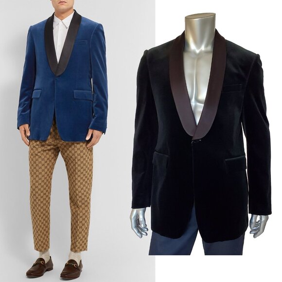 GUCCI JACKET MENS BLACK VELVET TUXEDO DINNER BLAZER w SATIN LAPEL sz 50 / L - Picture 1 of 14